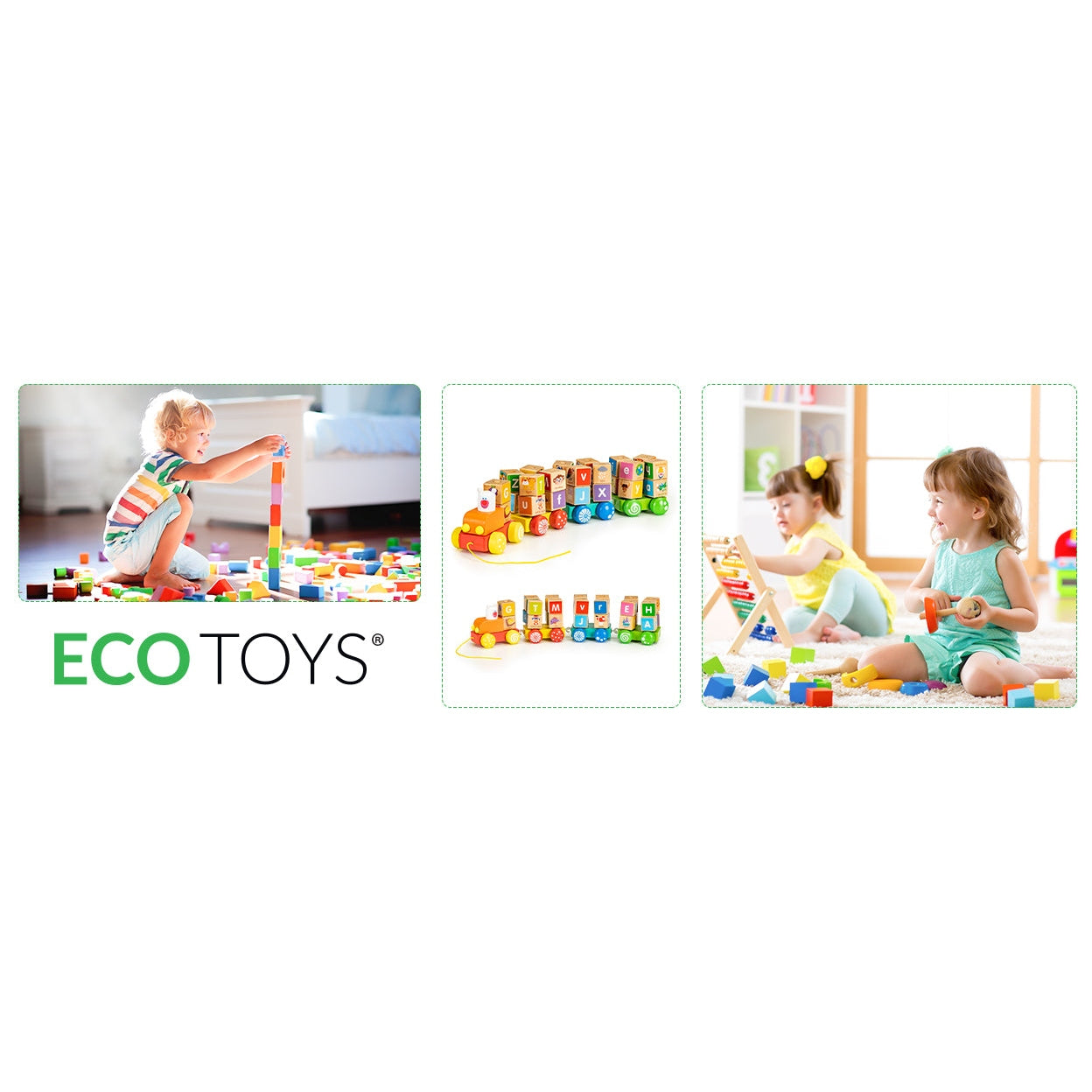 Koka vilciena lielie izglītības bloki alfabēts Ecotoys