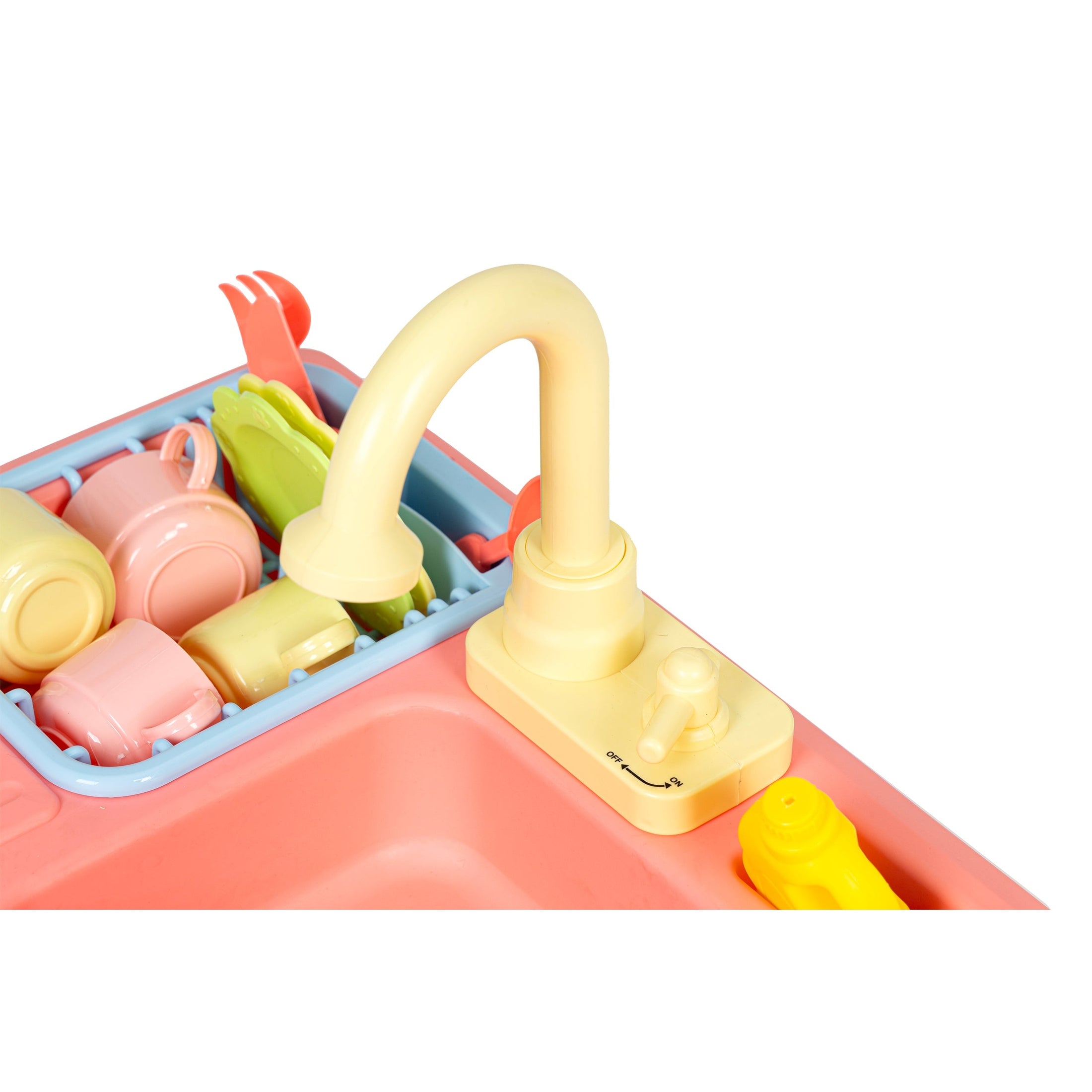 Virtuves izlietne ar krānu, kas piepildīts ar ūdeni, 12 piederumi, bērnu rotaļlieta 