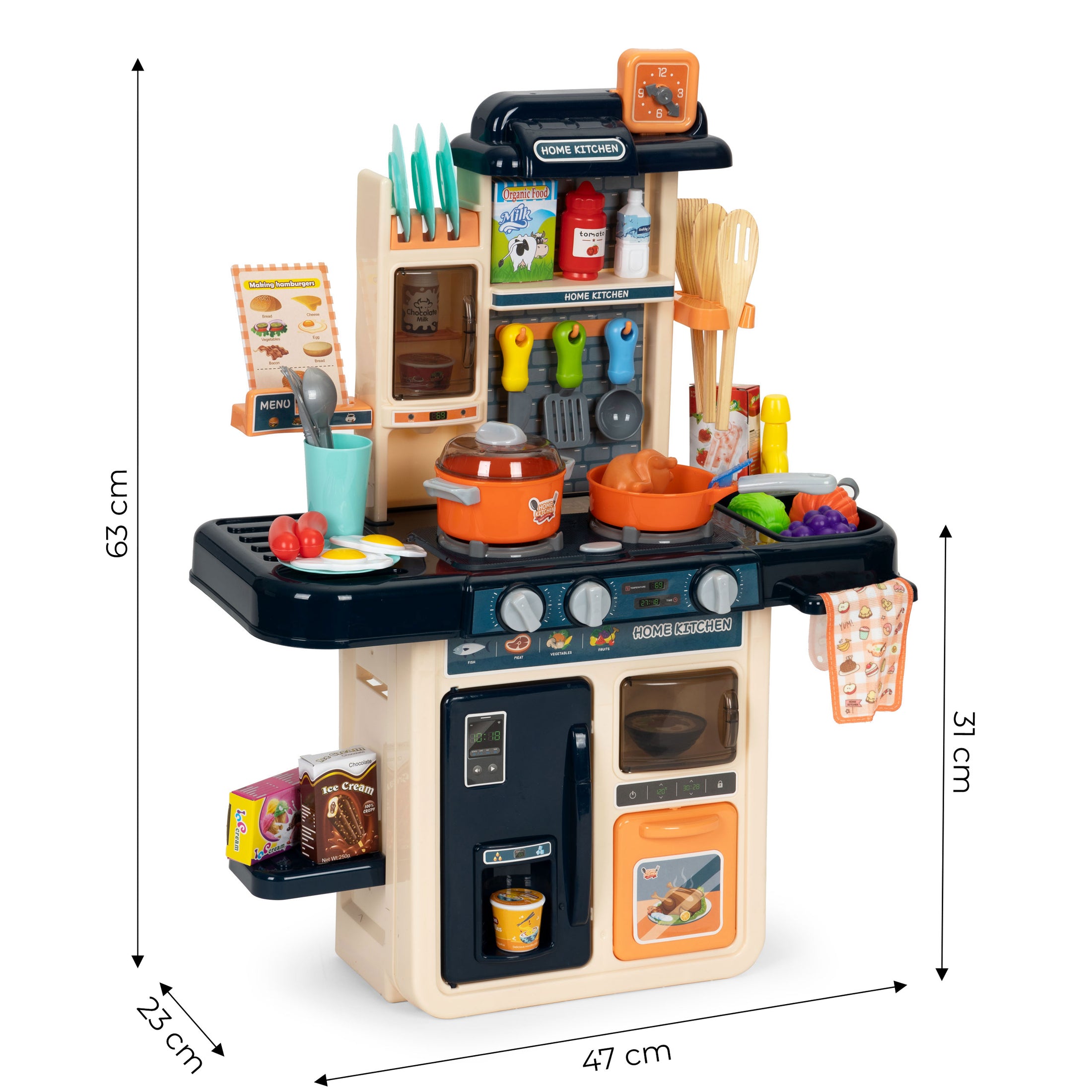 Bērnu virtuve ar tvaika ģeneratoru, LED skaņām, 42 aksesuāri, tumši zils 