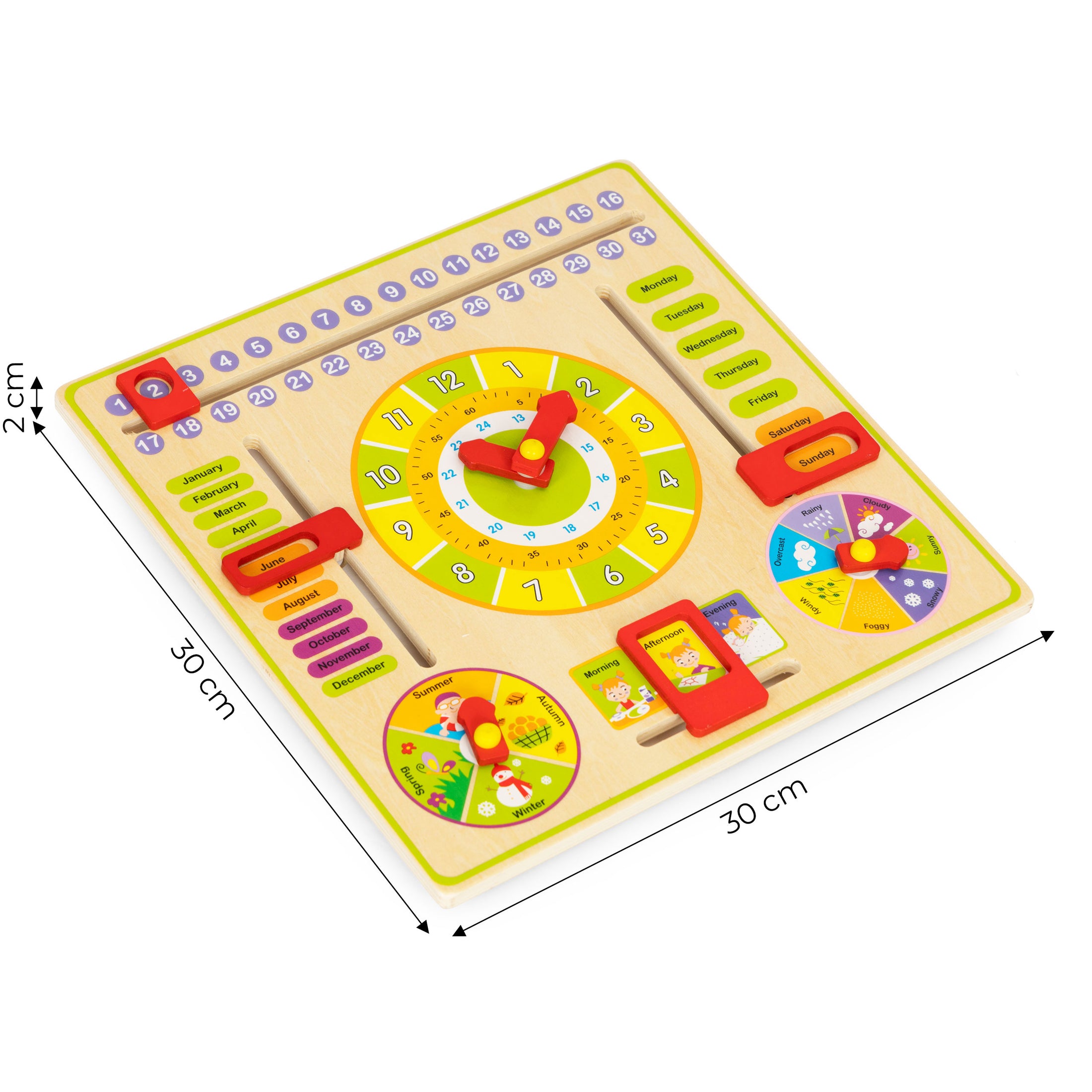 Koka izglītojošais manipulatīvais dēlis, kalendāra pulkstenis ECOTOYS 