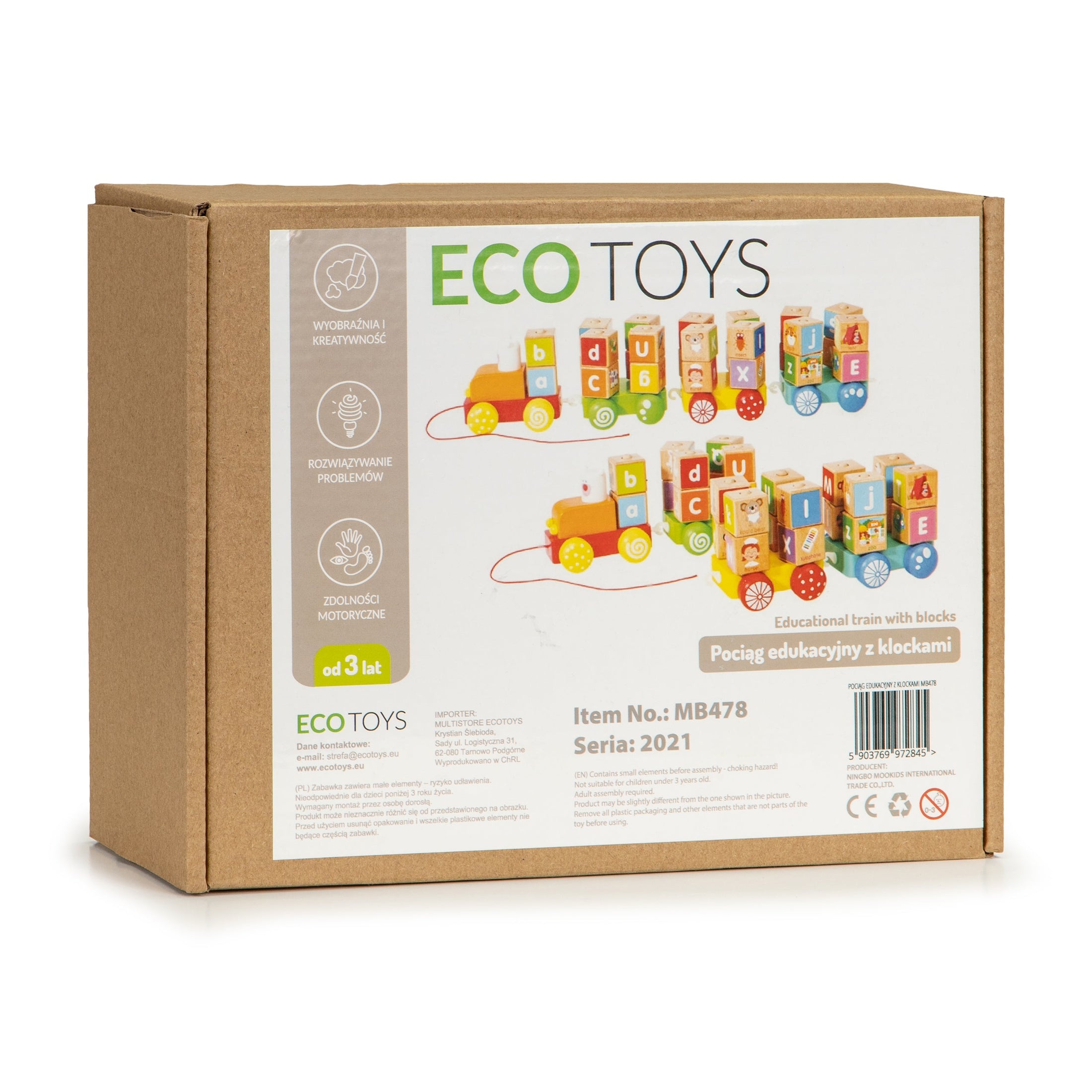 Koka vilciena lielie izglītības bloki alfabēts Ecotoys